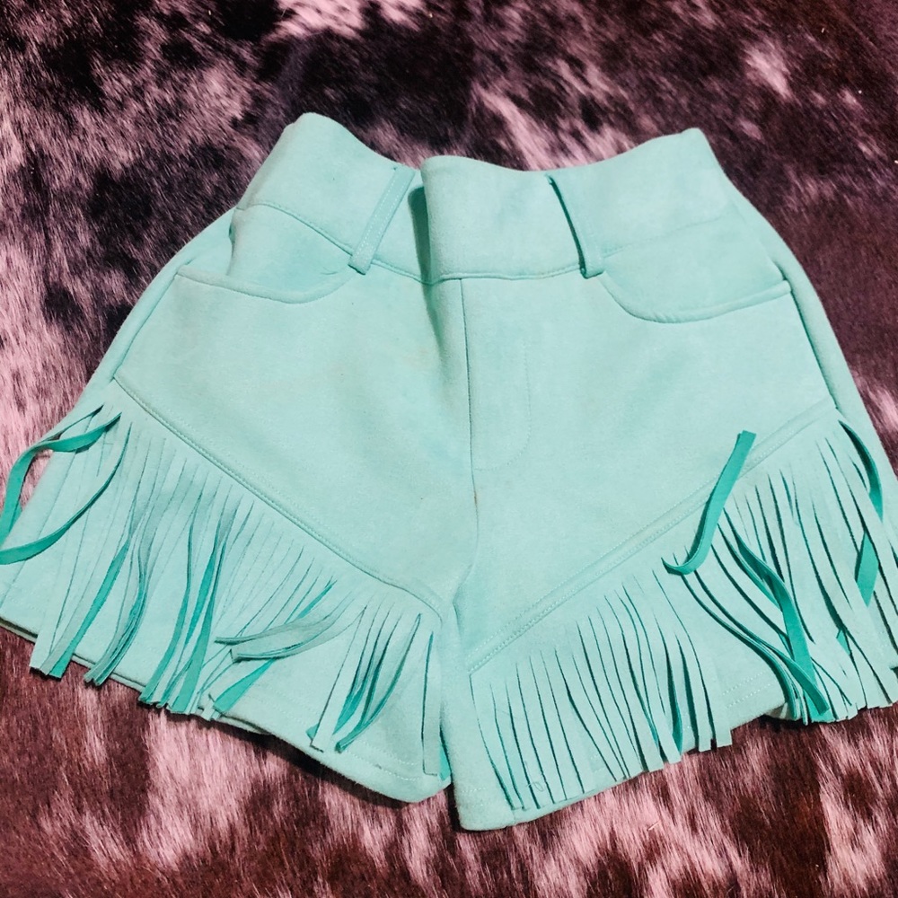 Turquoise fringe shorts